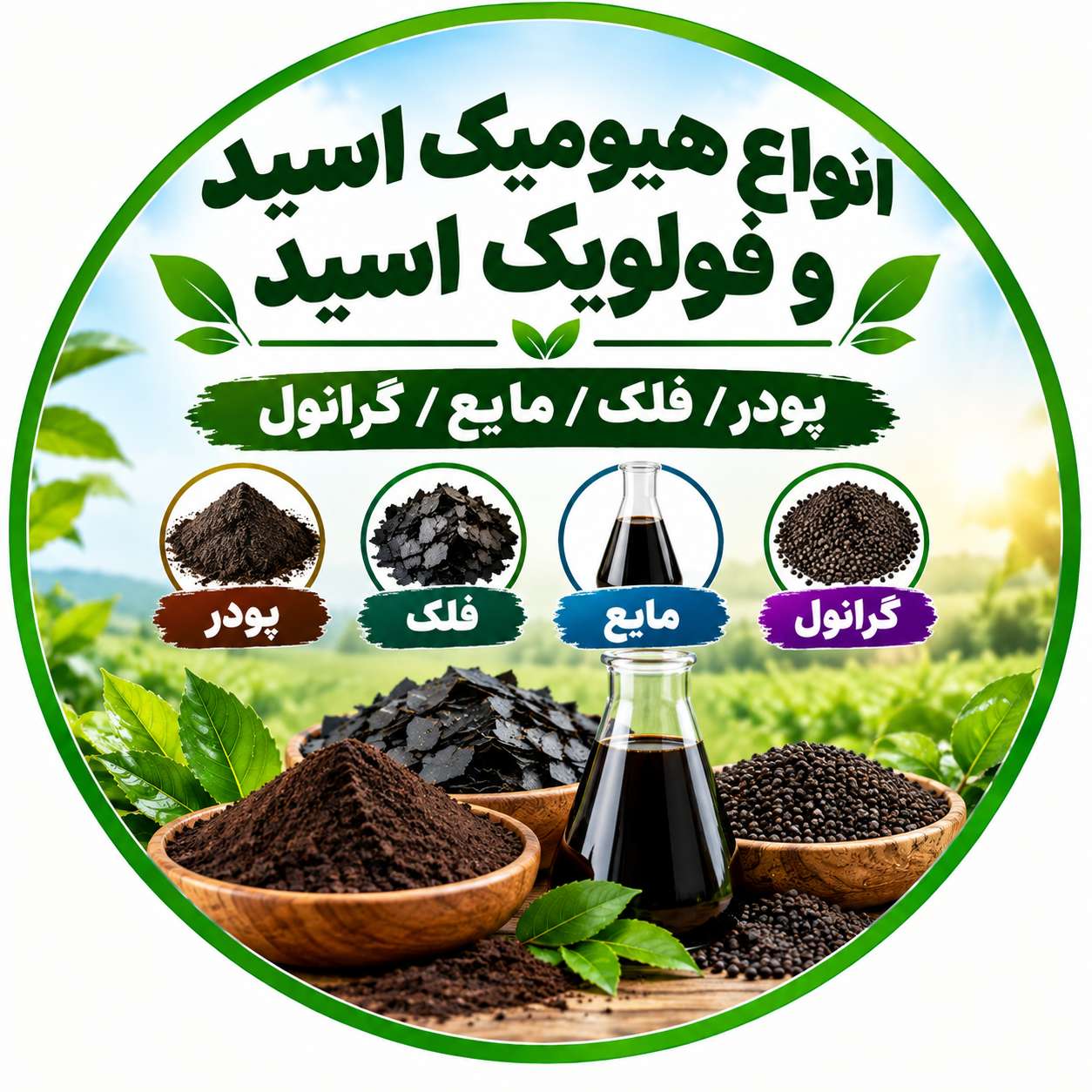 انواع هیومیک اسید و فولویک اسید (پودری| فلک | مایع | گرانول)