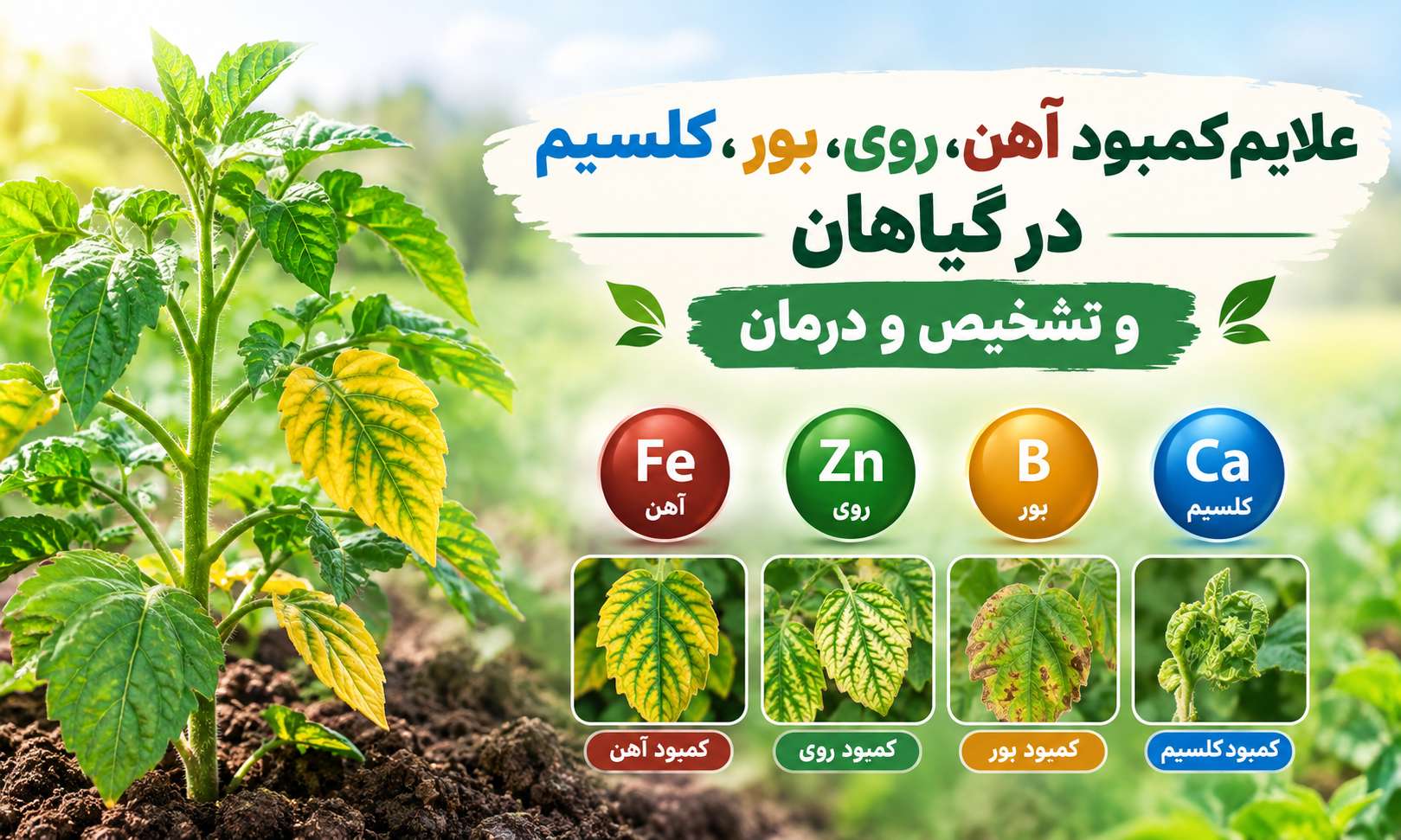 علائم کمبود آهن، روی، بور و کلسیم در گیاهان | تشخیص و درمان